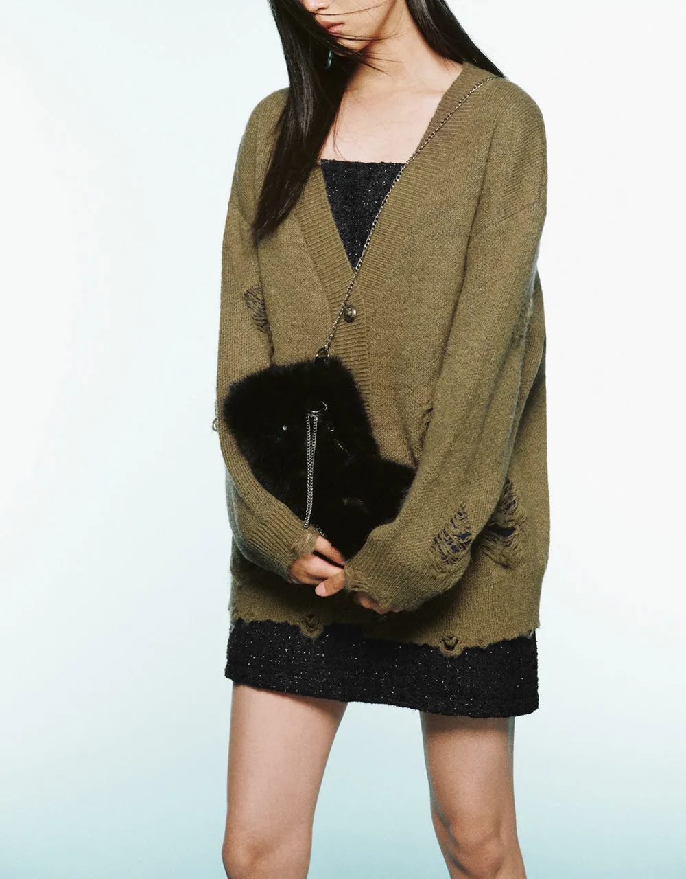 Ripped V-Neck Knitted Cardigan sold by Urban Revivo product image thumbnail 3