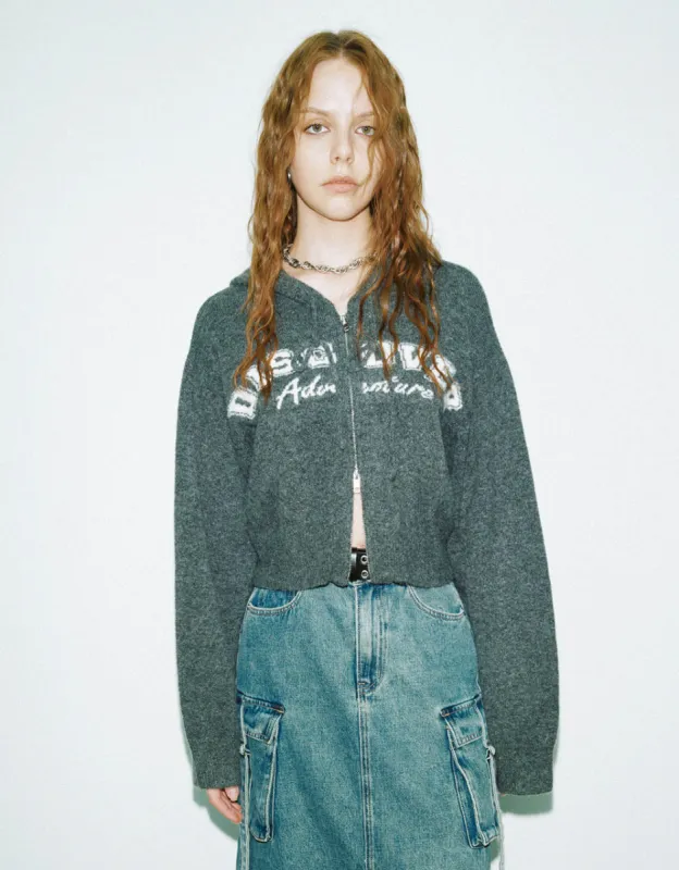 Letter Printed Hooded Knitted Cardigan sold by Urban Revivo