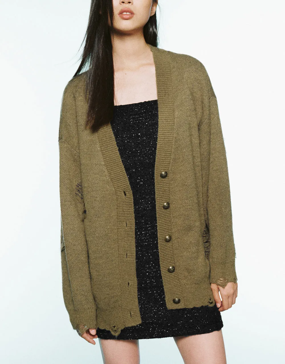 Ripped V-Neck Knitted Cardigan sold by Urban Revivo product image thumbnail 2