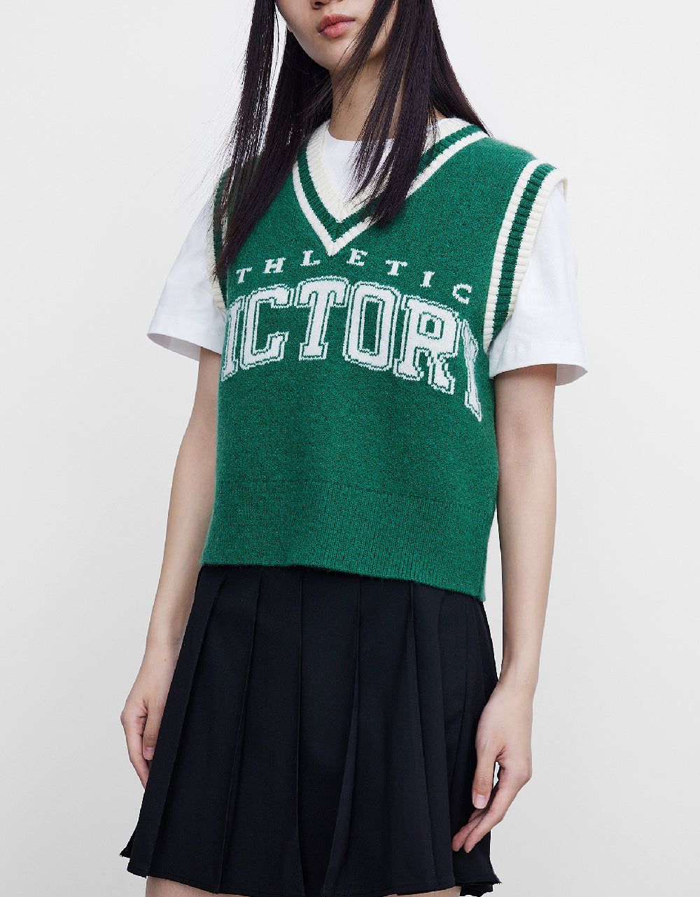 Letter Embroidered V-Neck Knitted Vest sold by Urban Revivo product image thumbnail 2