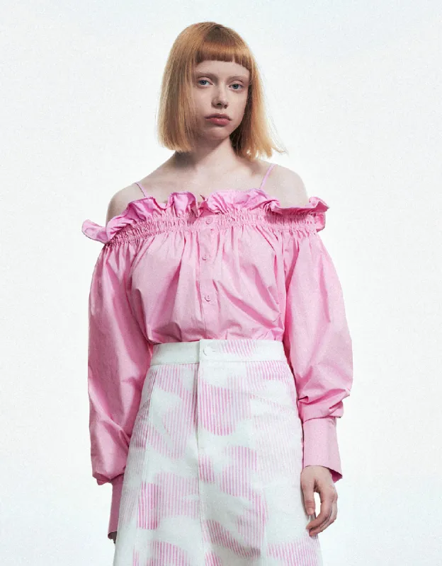 Frill Trim Off-Shoulder Shirt sold by Urban Revivo