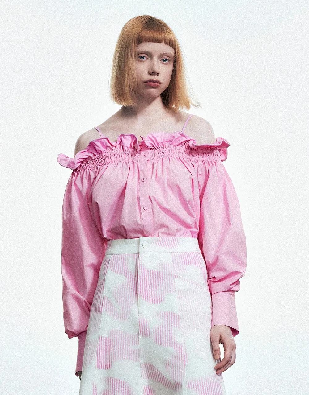 Frill Trim Off-Shoulder Shirt sold by Urban Revivo