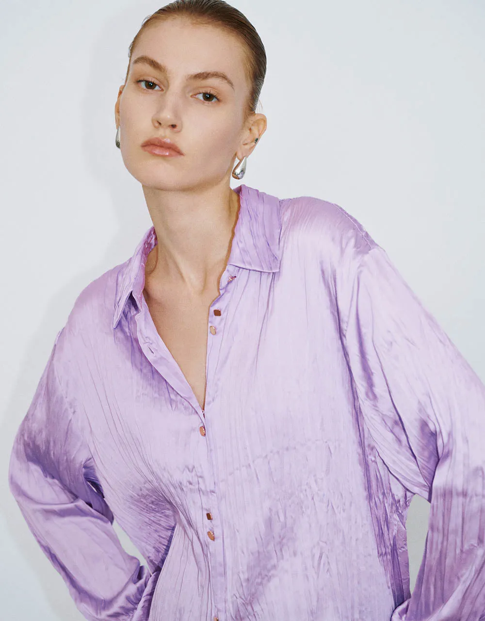 Ruched Button Up Straight Shirt sold by Urban Revivo product image thumbnail 4