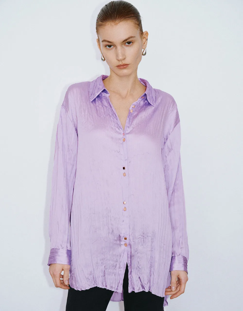 Ruched Button Up Straight Shirt sold by Urban Revivo