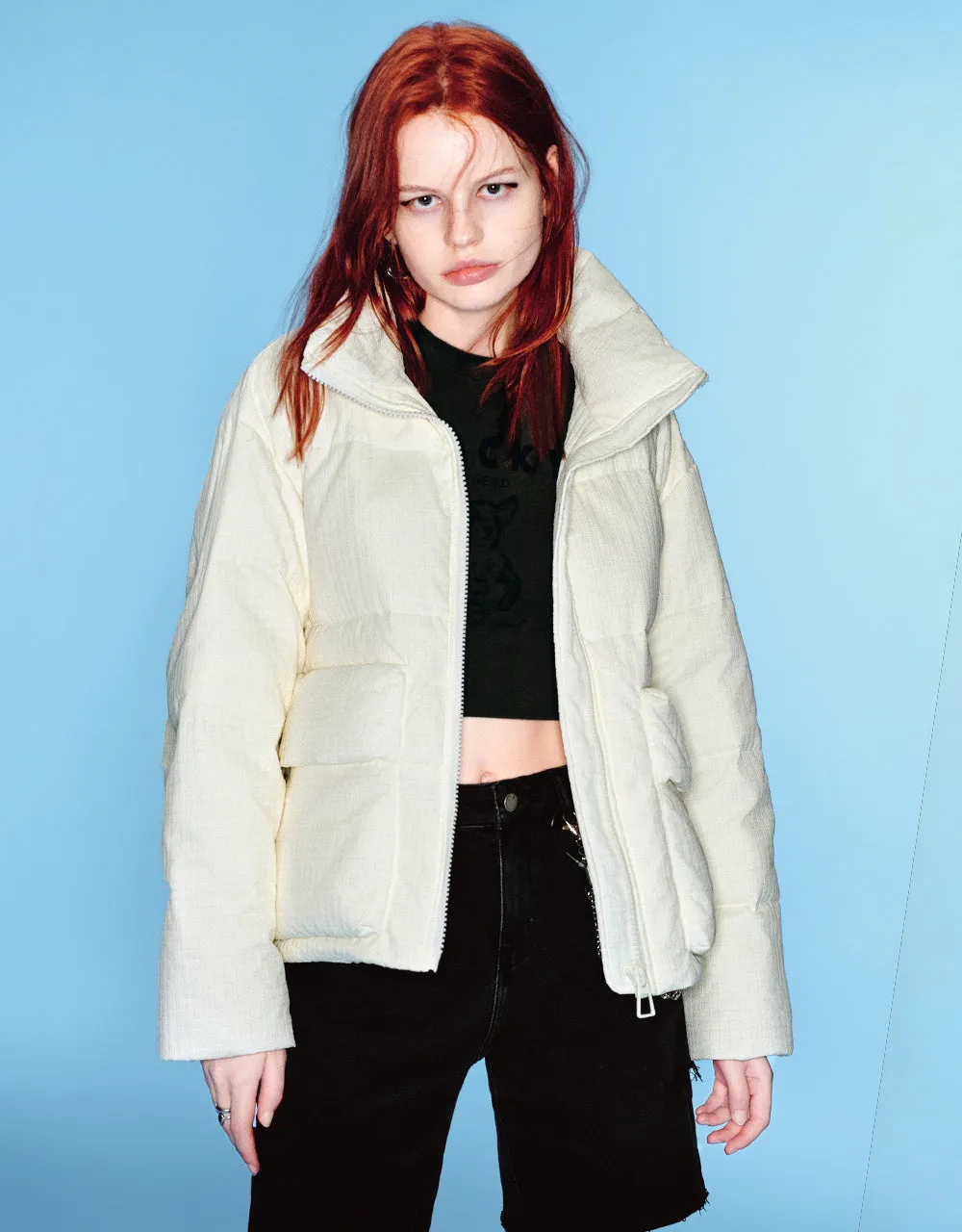 Zipper Front Stand Collar Down Jacket sold by Urban Revivo