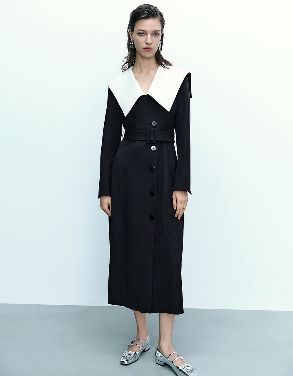 Lapel Skater Dress With Belt sold by Urban Revivo