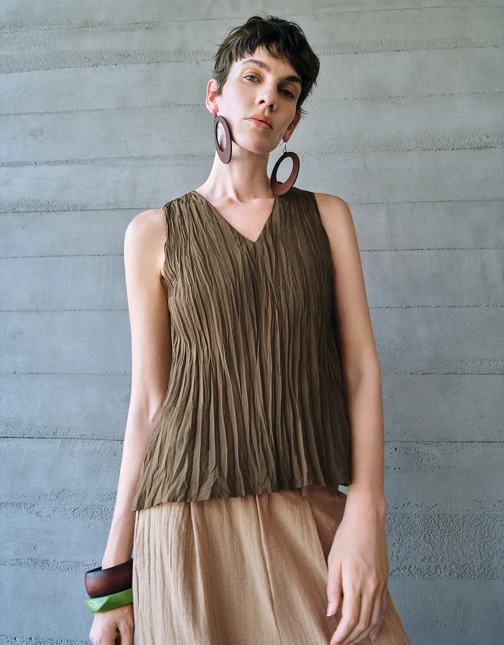 Sleeveless Shirred V Neck Blouse sold by Urban Revivo