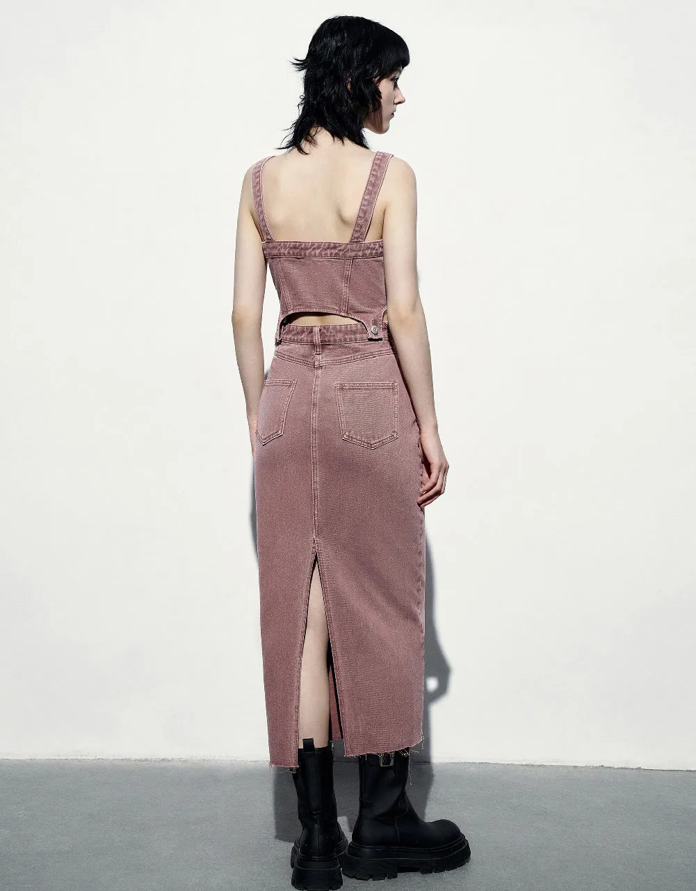 Long Denim Pinafore Dress sold by Urban Revivo product image thumbnail 4