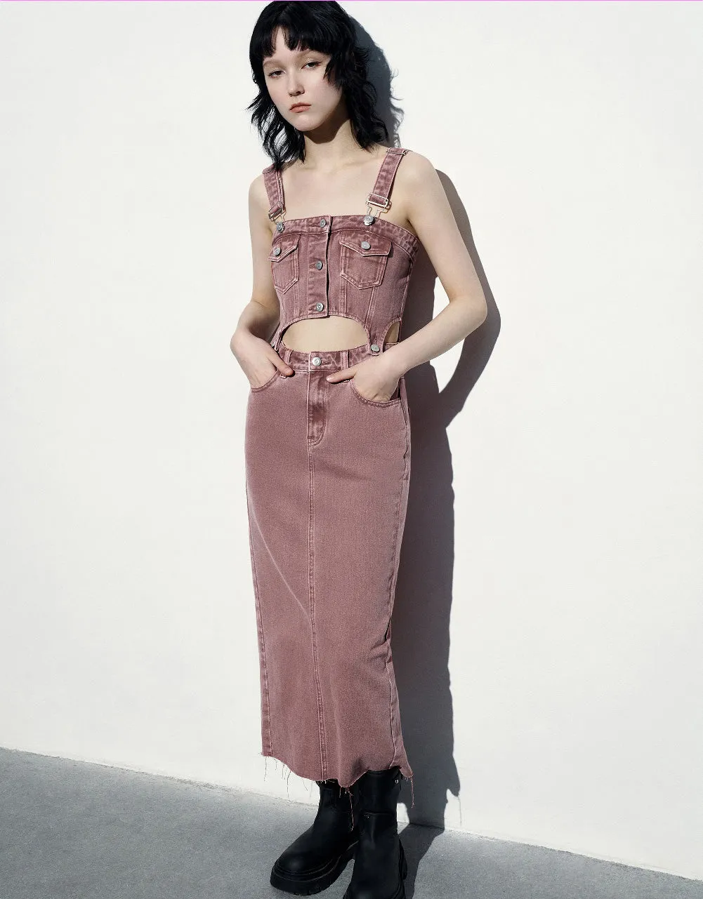 Long Denim Pinafore Dress sold by Urban Revivo product image thumbnail 3