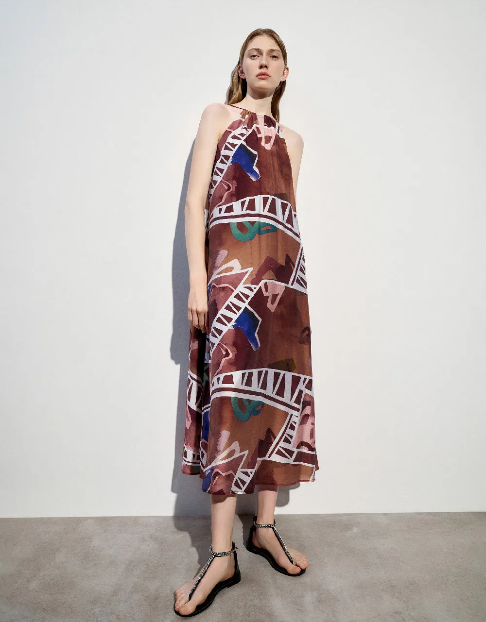 Printed Sleeveless U Neck A-Line Dress sold by Urban Revivo