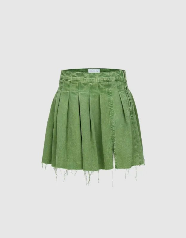 Pleated Mini A-Line Denim Skirt sold by Urban Revivo