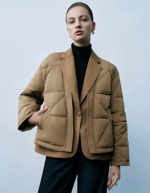 Notch Lapel V-Neck Down Jacket sold by Urban Revivo