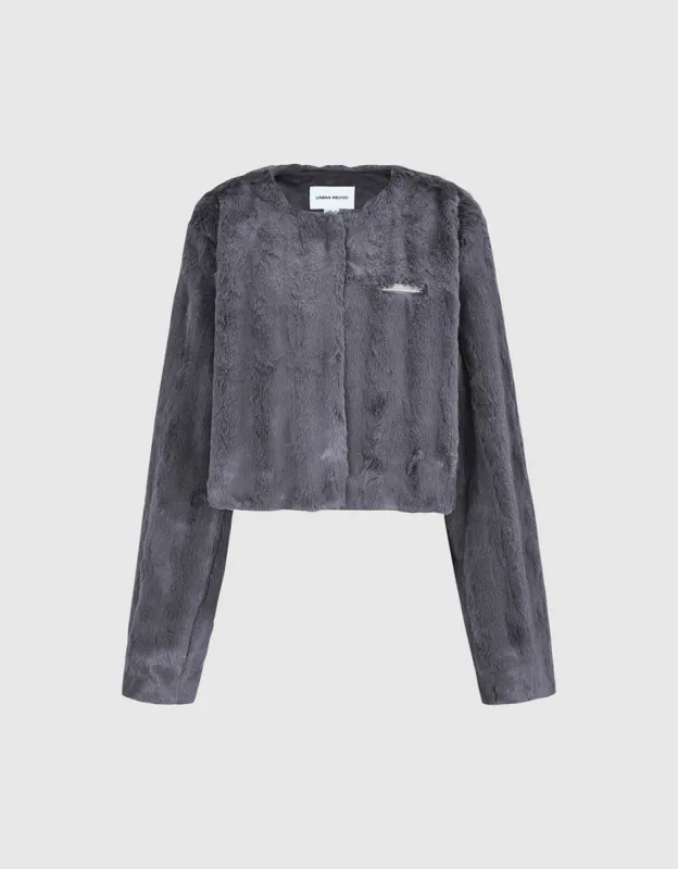 Crew Neck Furry Coat sold by Urban Revivo