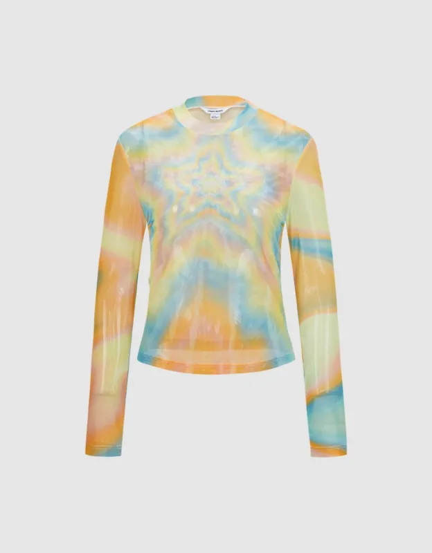 Star Print Mesh Top sold by Urban Revivo