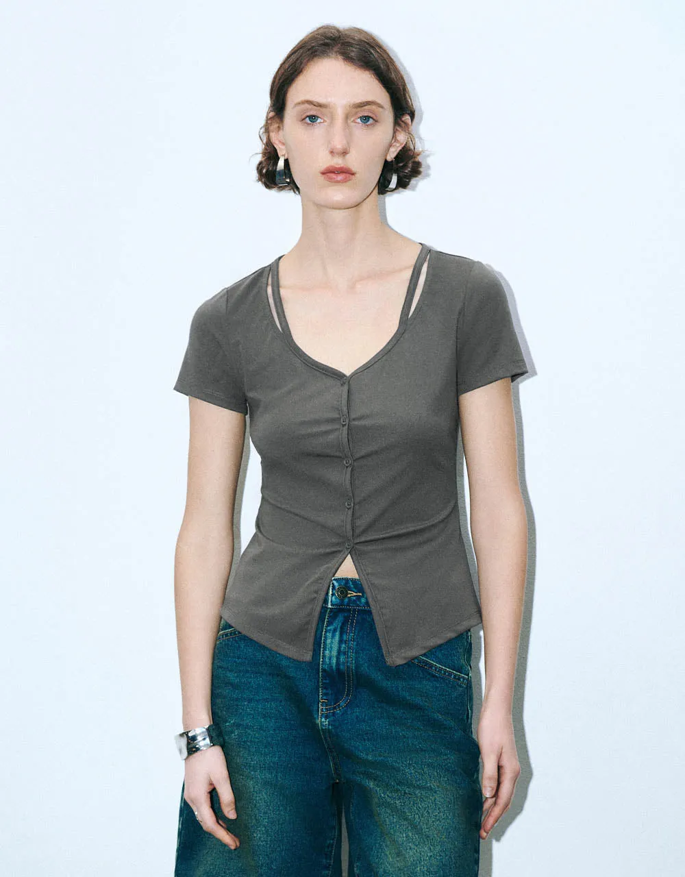 V-Neck A-Line Shirt sold by Urban Revivo