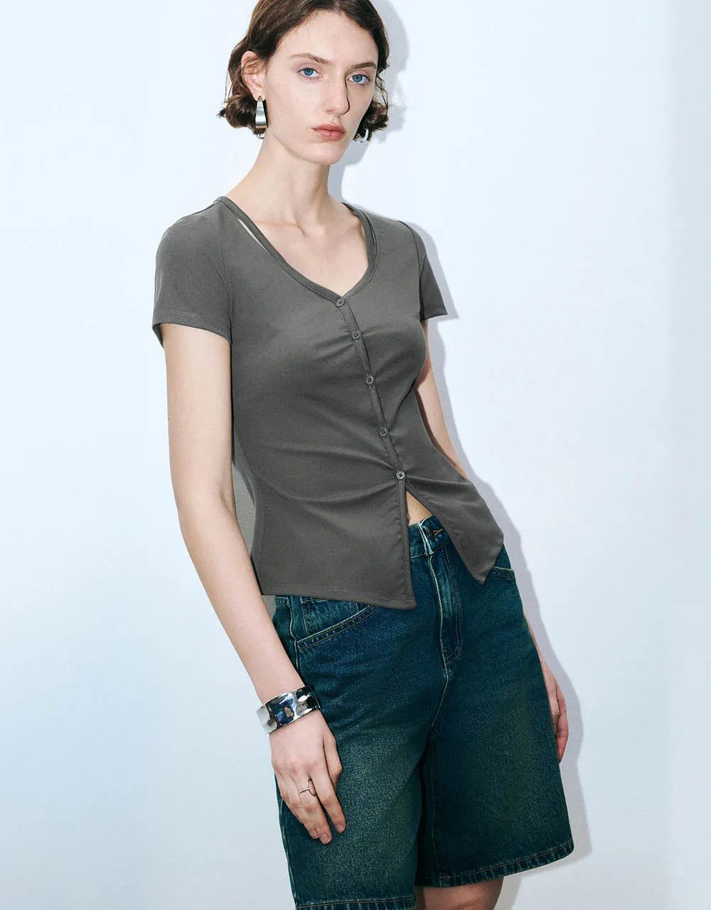 V-Neck A-Line Shirt sold by Urban Revivo product image thumbnail 3