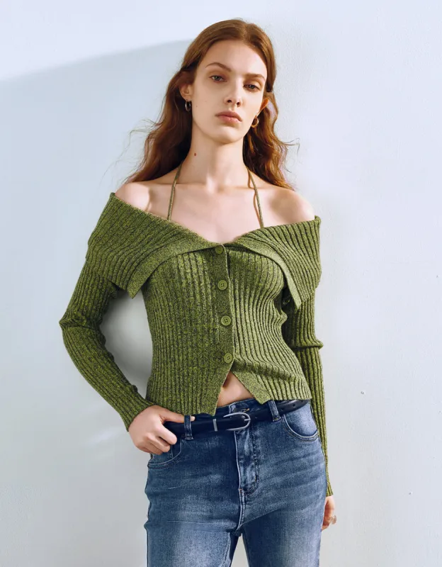 Halter Neck Off-Shoulder Knitted Cardigan sold by Urban Revivo