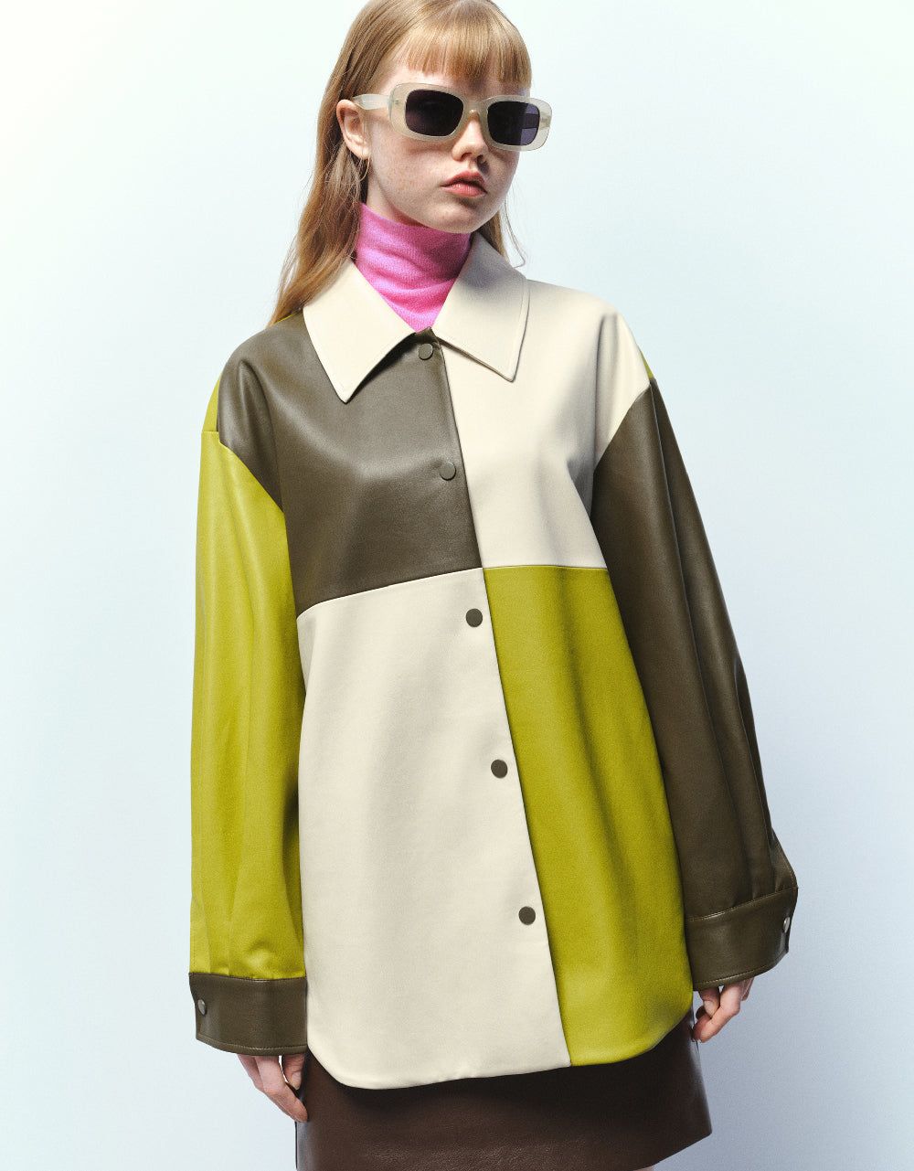 Colorblocks Vegan Leather A-Line Jacket sold by Urban Revivo
