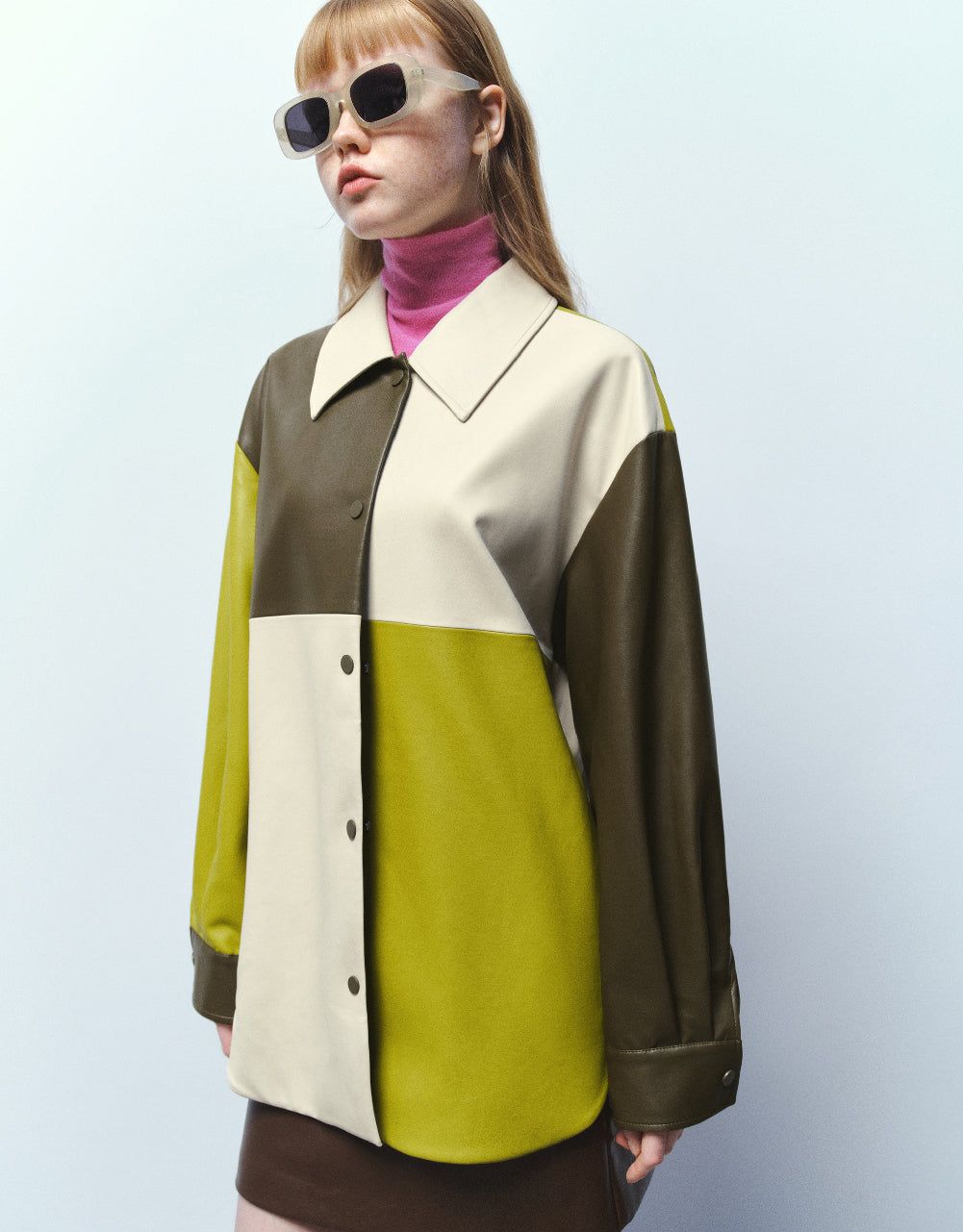 Colorblocks Vegan Leather A-Line Jacket sold by Urban Revivo product image thumbnail 3