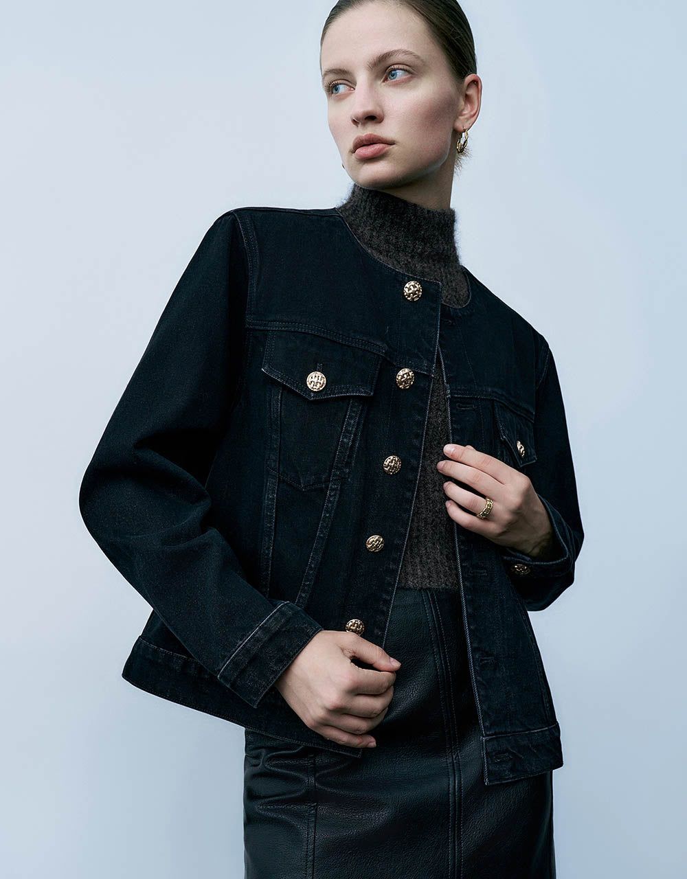 Crew Neck Denim Jacket sold by Urban Revivo