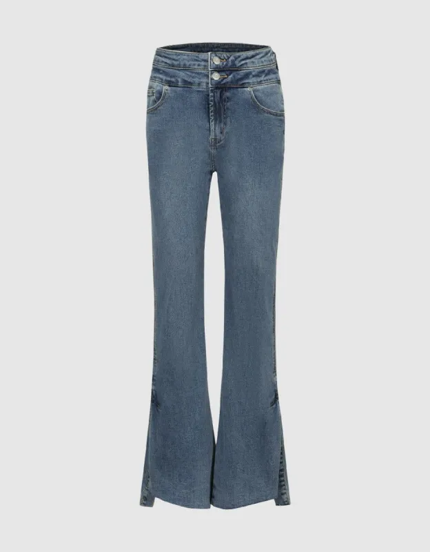 Split Hem Flare Jeans sold by Urban Revivo