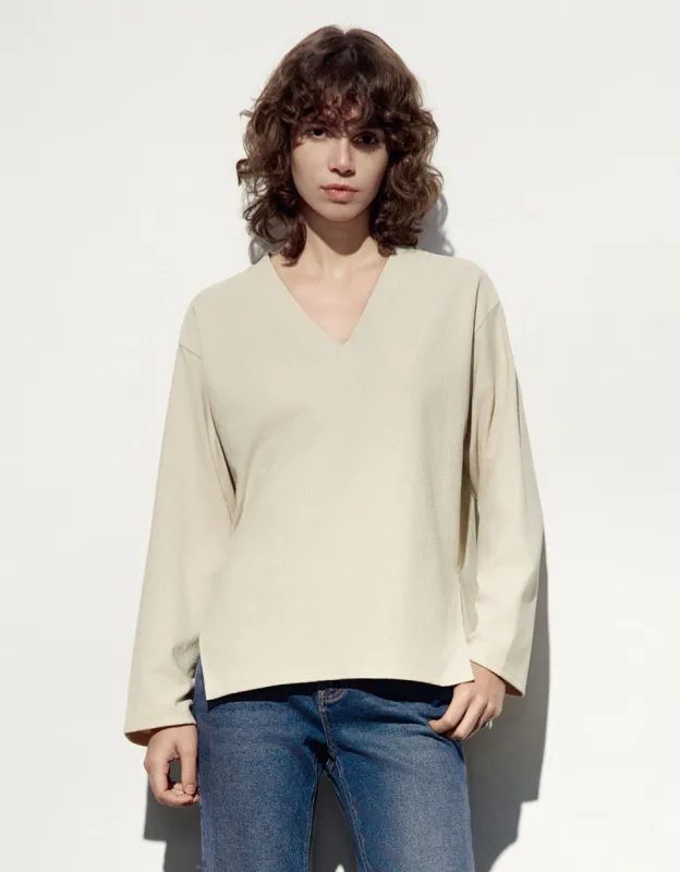Drop Shoulder Sleeve V-Neck Knitted T-Shirt sold by Urban Revivo