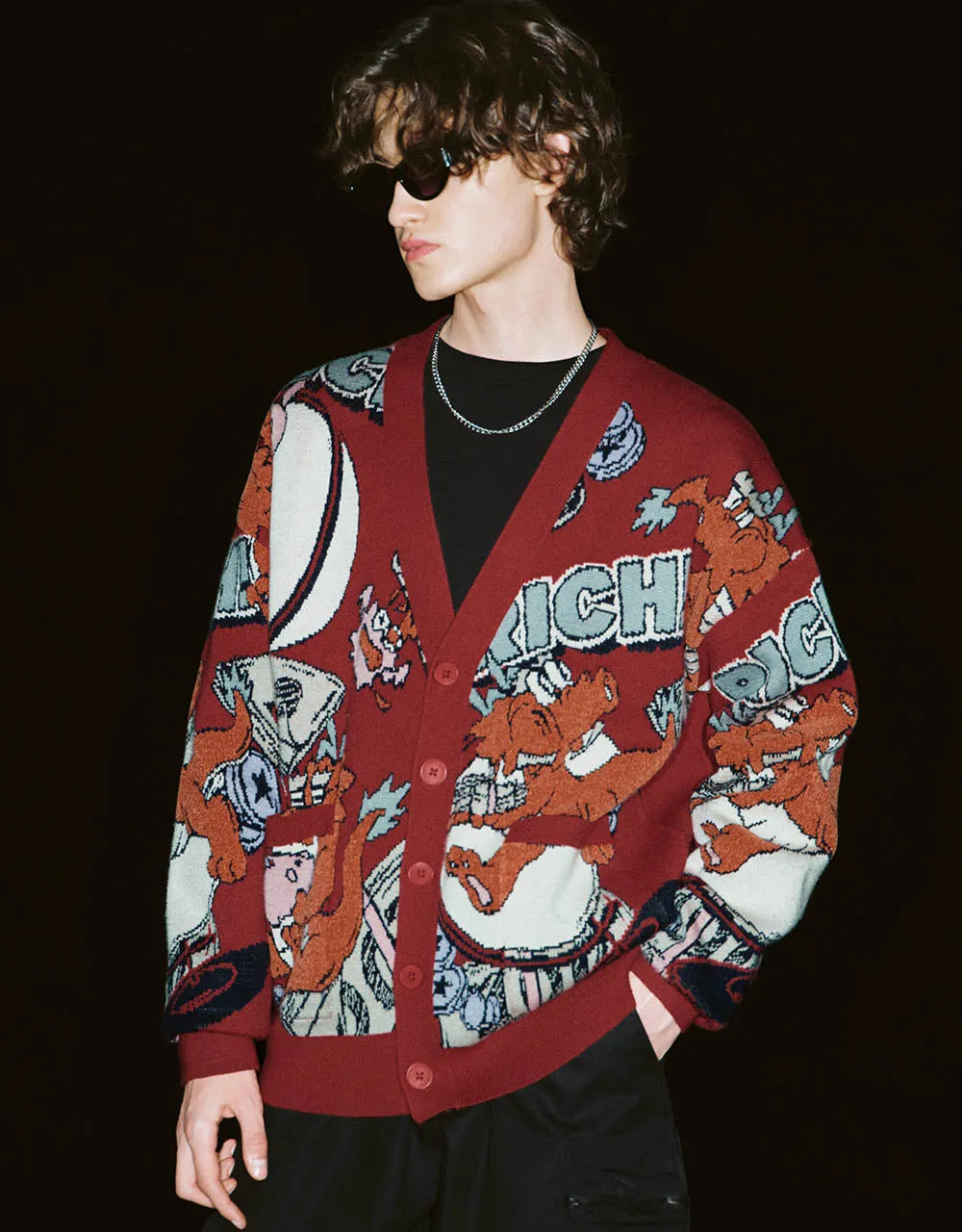 Dragon Embroidered V-Neck Knitted Cardigan sold by Urban Revivo product image thumbnail 3