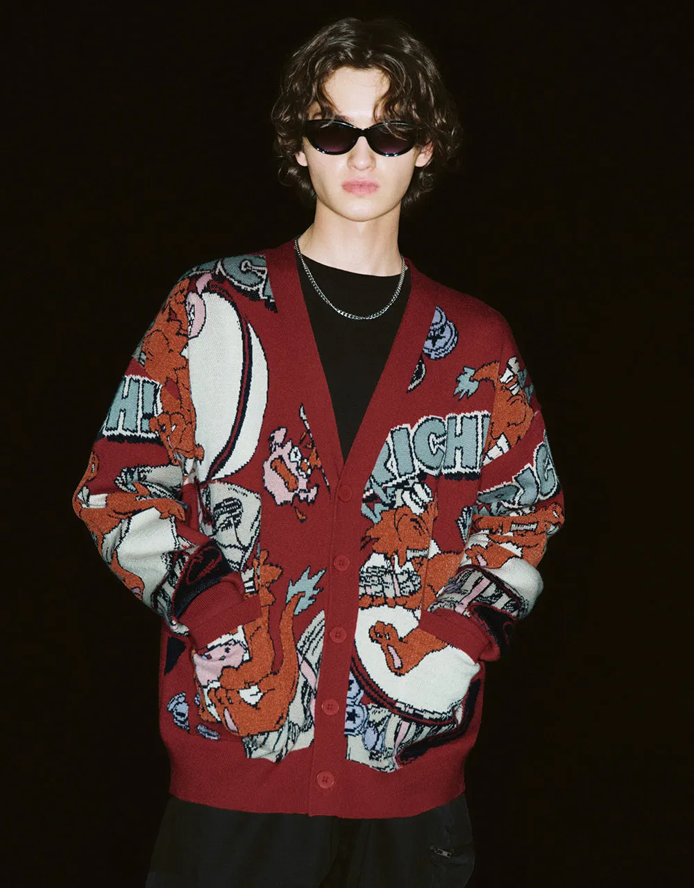 Dragon Embroidered V-Neck Knitted Cardigan sold by Urban Revivo