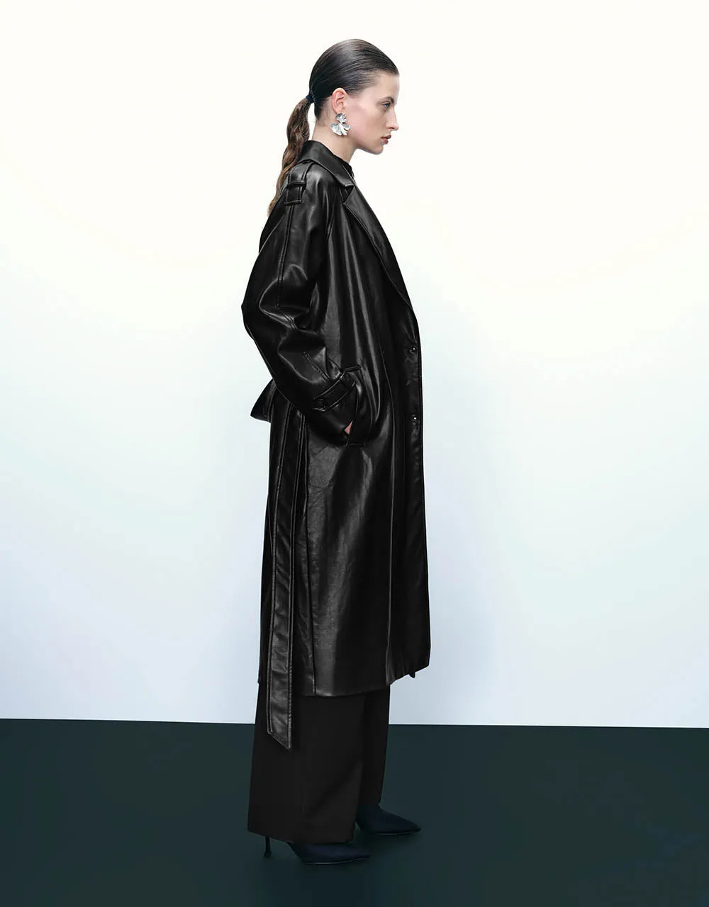 Vegan Leather Trench Coat With Belt sold by Urban Revivo product image thumbnail 3