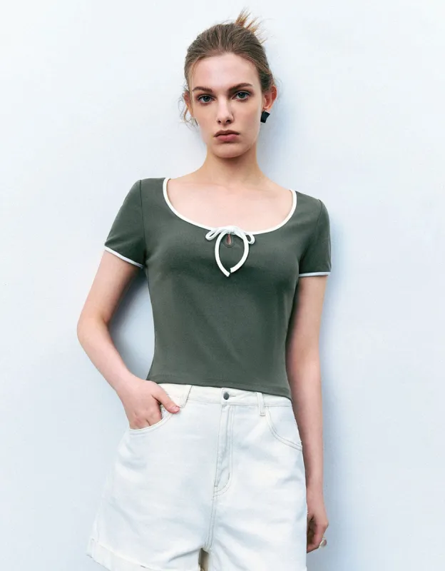 Bow Decor U Neck T-Shirt sold by Urban Revivo