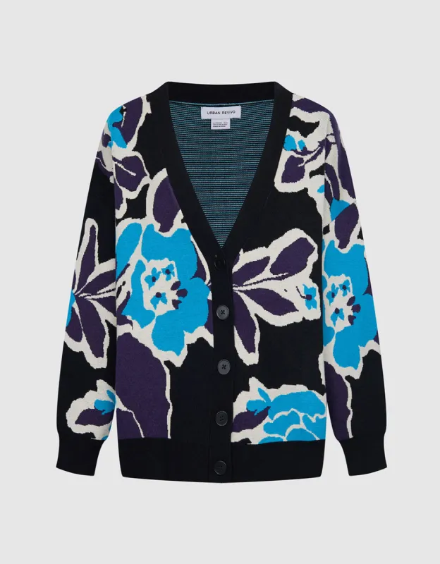 Floral Jacquard Button Up Cardigan sold by Urban Revivo