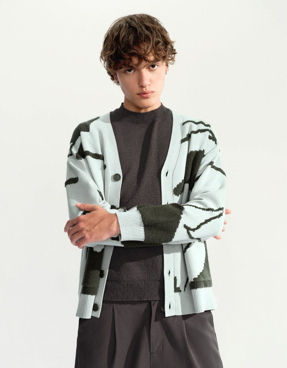 Printed Knitted Cardigan With Patch Pockets sold by Urban Revivo