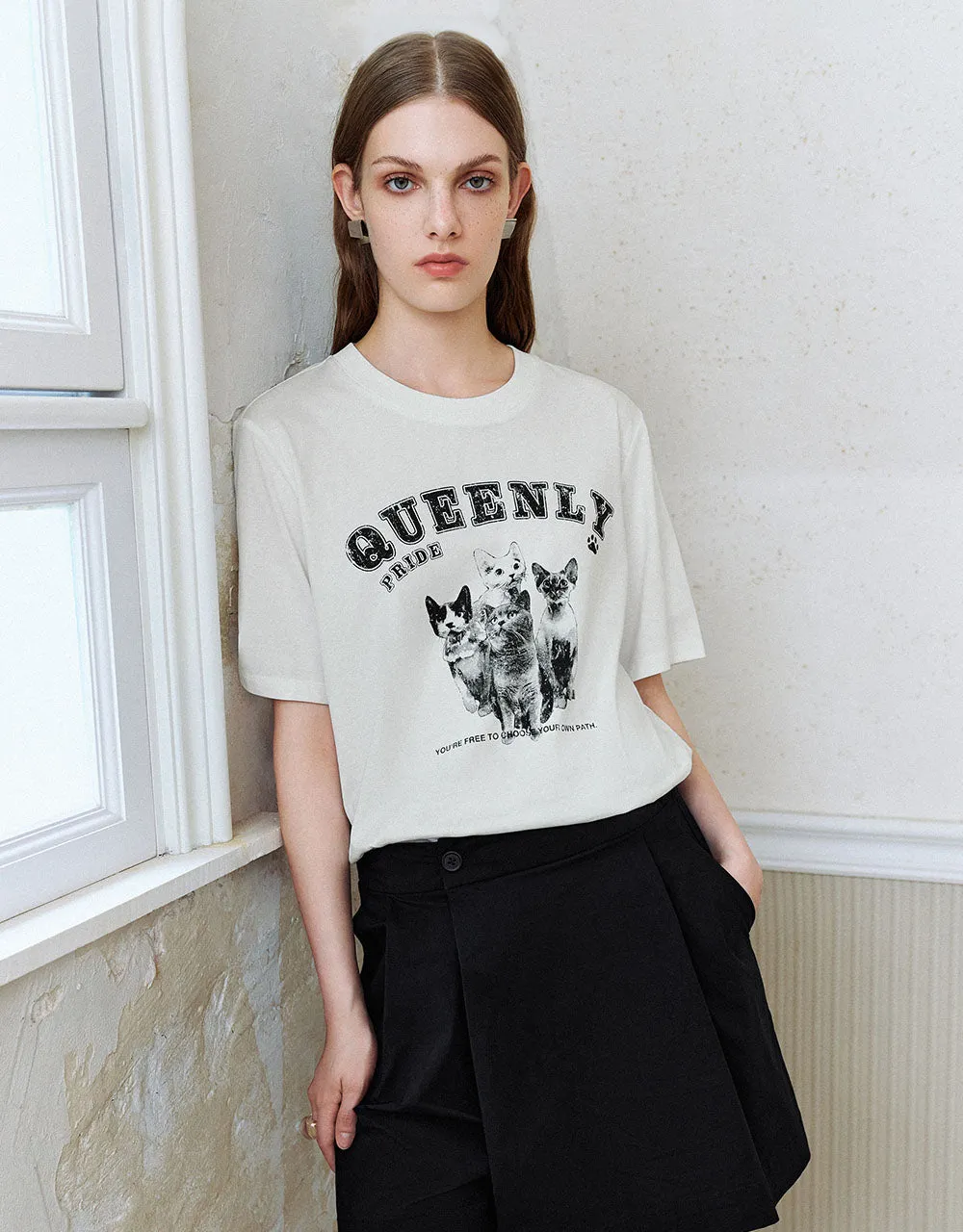 Printed Crew Neck Loose T-Shirt sold by Urban Revivo