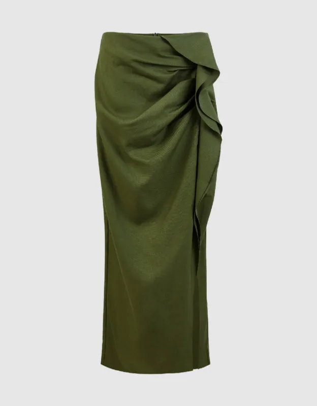 Ruffle Midi Straight Skirt sold by Urban Revivo