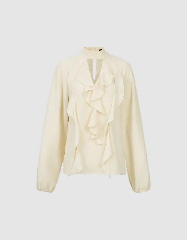 Ruffle V-Neck Overhead Shirt sold by Urban Revivo
