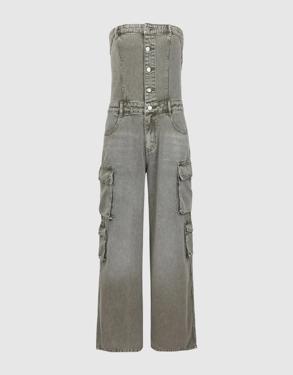 Off-Shoulder Denim Jumpsuit sold by Urban Revivo