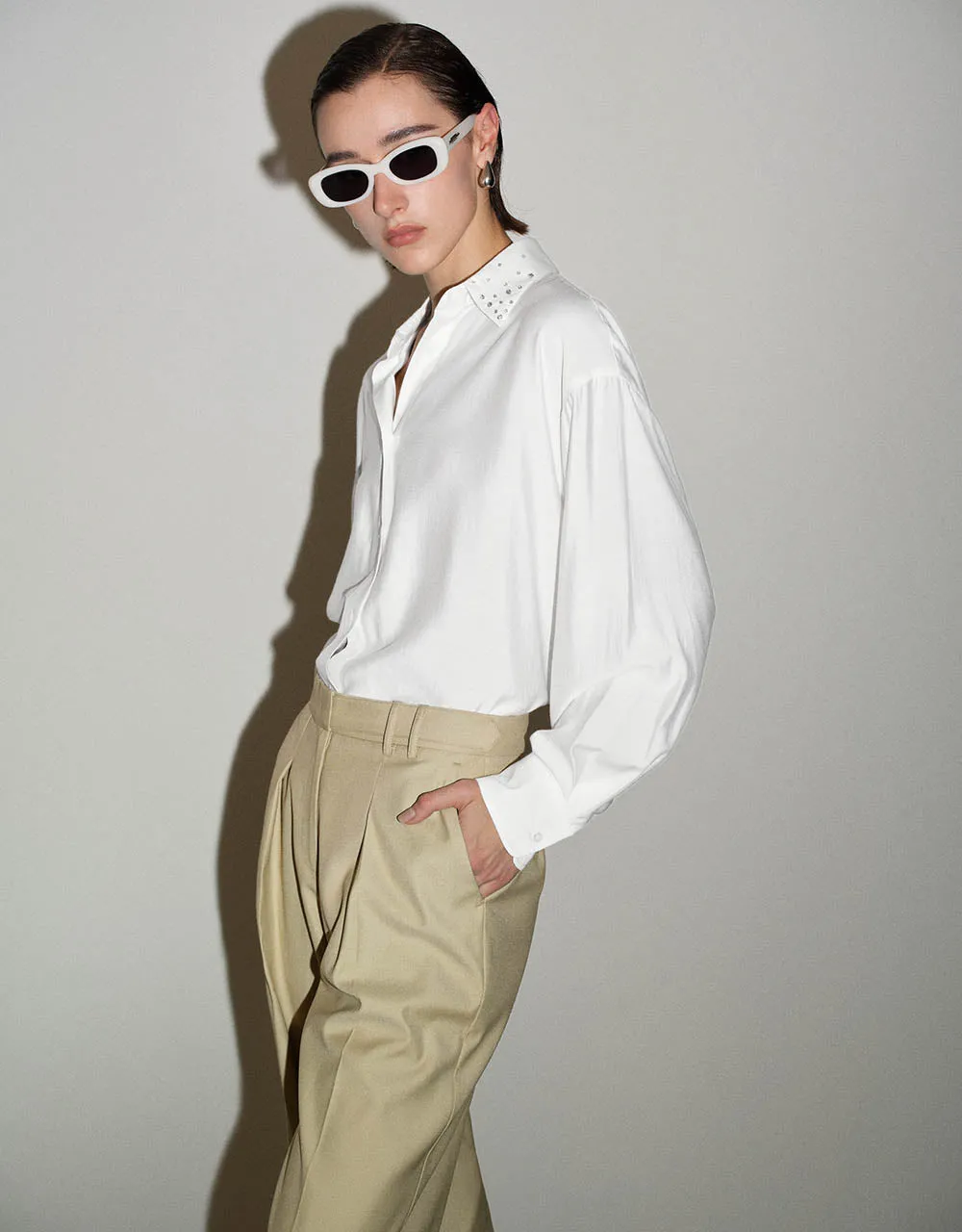 Rhinestone Décor Button Up Straight Shirt sold by Urban Revivo product image thumbnail 3