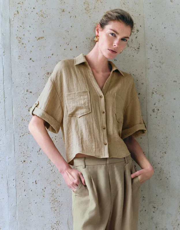 Lapel V-Neck Loose Shirt sold by Urban Revivo