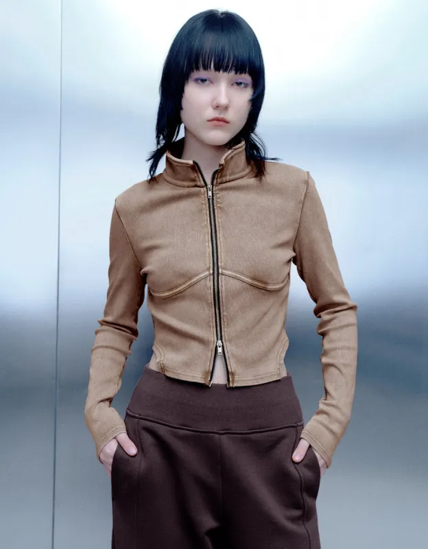 Zipper Front Stand Collar Knitted Shirt sold by Urban Revivo