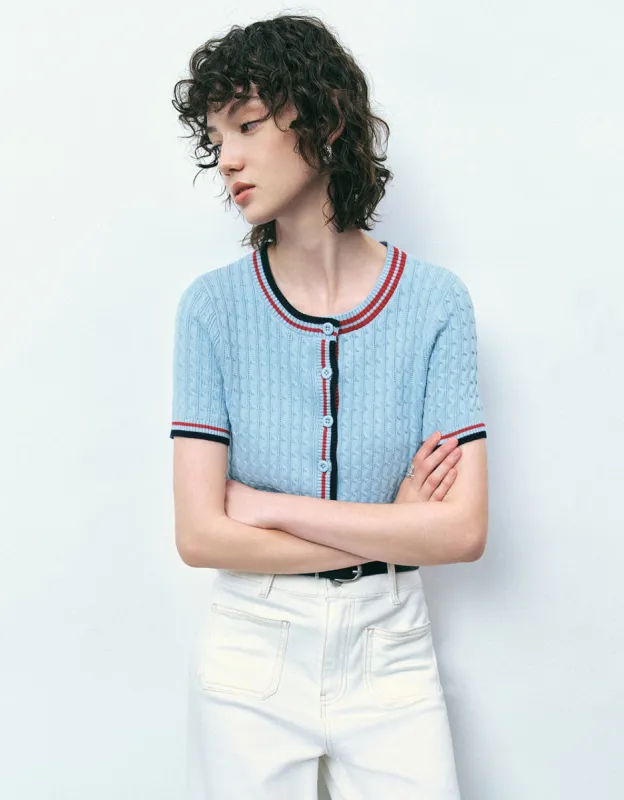 Crew Neck Cable Knitted Cardigan sold by Urban Revivo