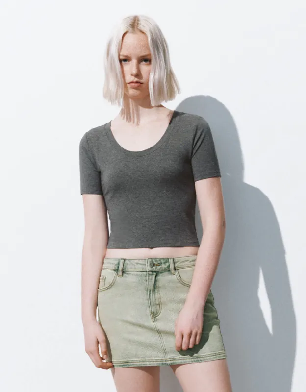 U Neck Skinny Knitted T-Shirt sold by Urban Revivo