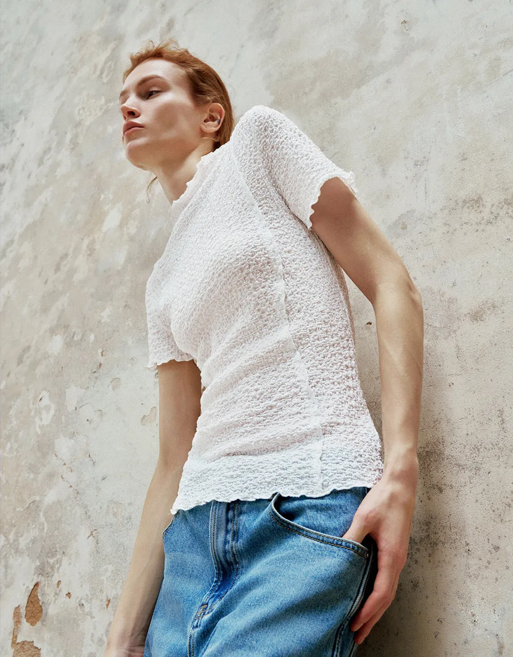 Shirred Stand Collar Skinny T-Shirt sold by Urban Revivo product image thumbnail 3