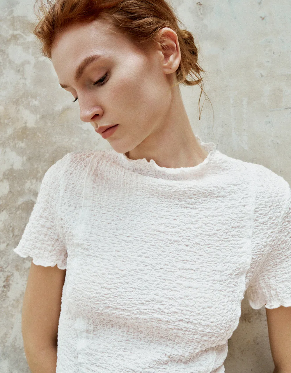 Shirred Stand Collar Skinny T-Shirt sold by Urban Revivo product image thumbnail 4