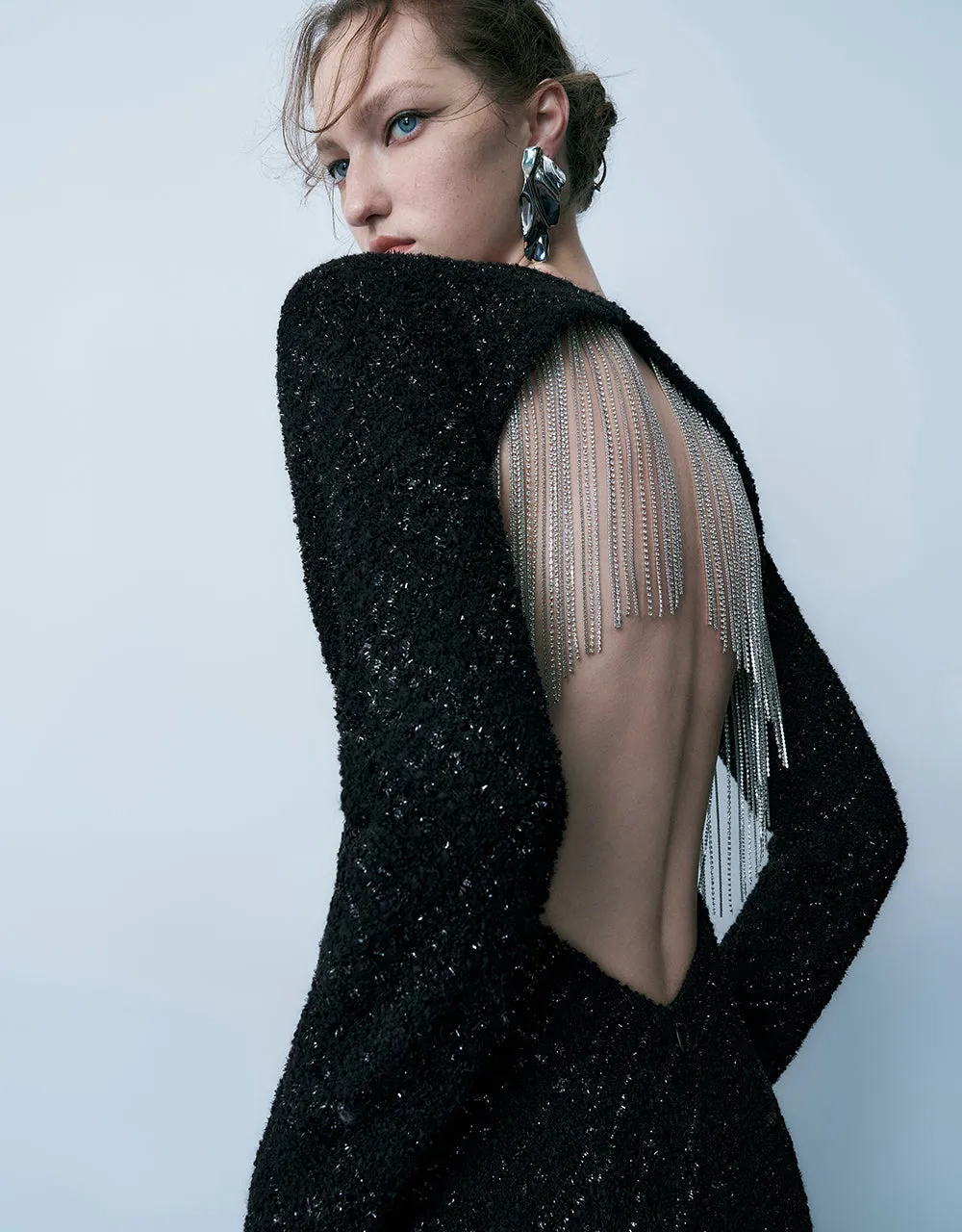 Tweed Raglan Sleeve Crew Neck Straight Dress sold by Urban Revivo product image thumbnail 3