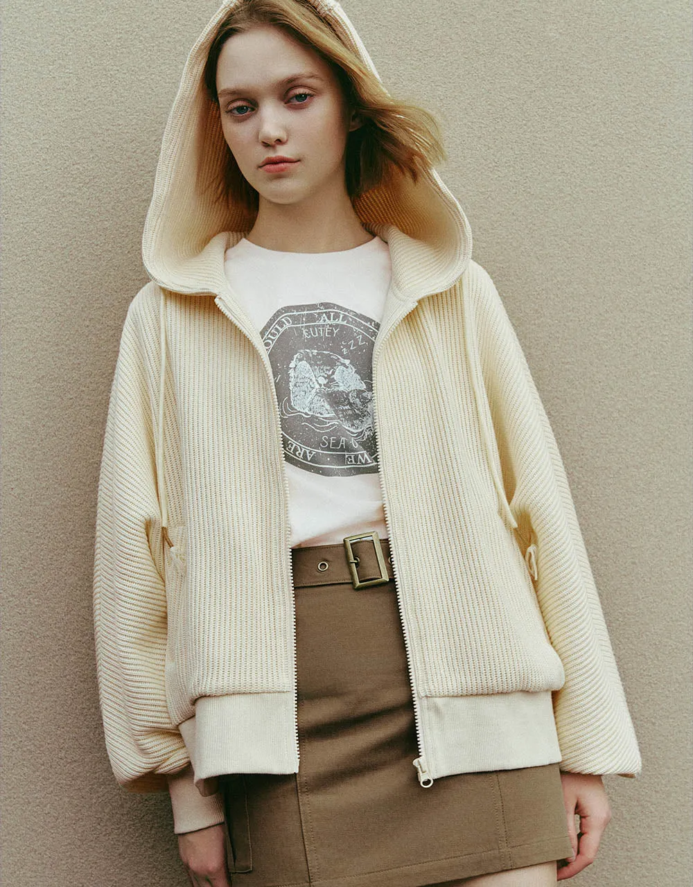 Zipper Front Hooded Knitted Jacket sold by Urban Revivo product image thumbnail 3