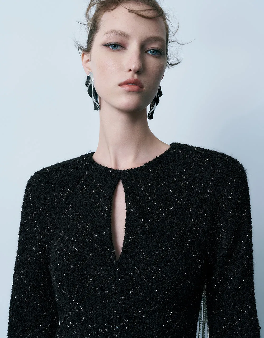 Tweed Raglan Sleeve Crew Neck Straight Dress sold by Urban Revivo product image thumbnail 4