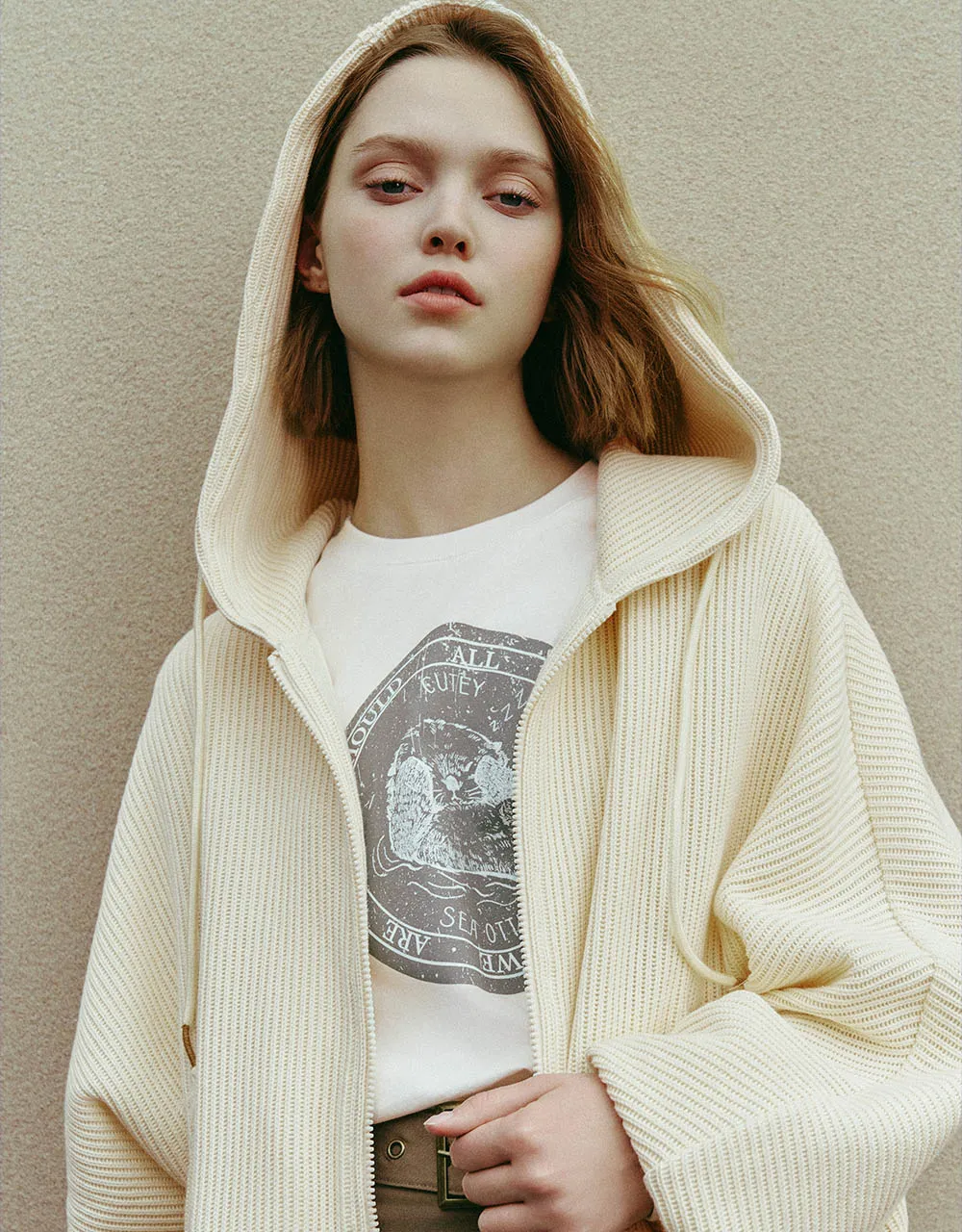 Zipper Front Hooded Knitted Jacket sold by Urban Revivo product image thumbnail 4