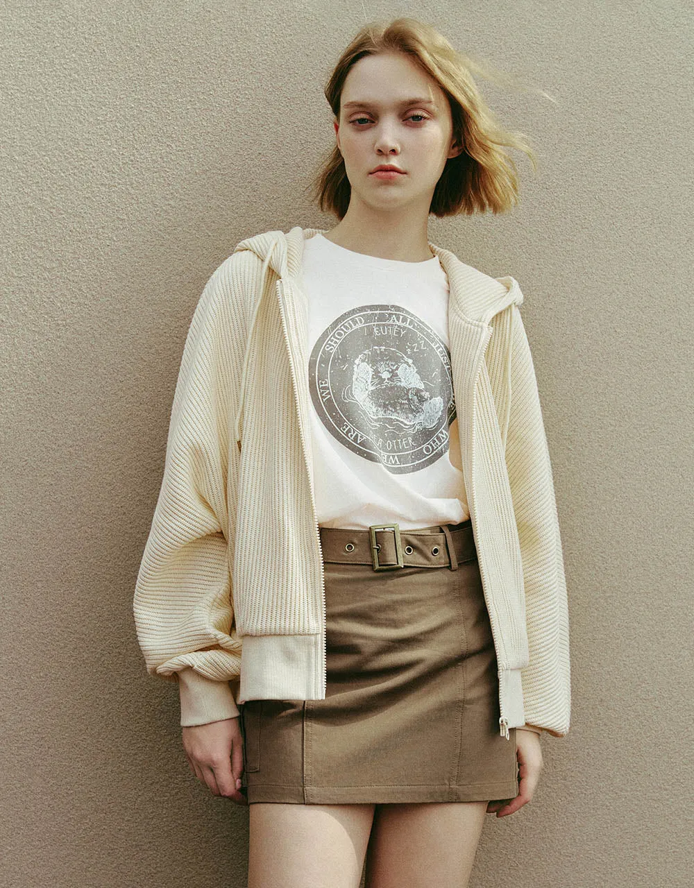 Zipper Front Hooded Knitted Jacket sold by Urban Revivo