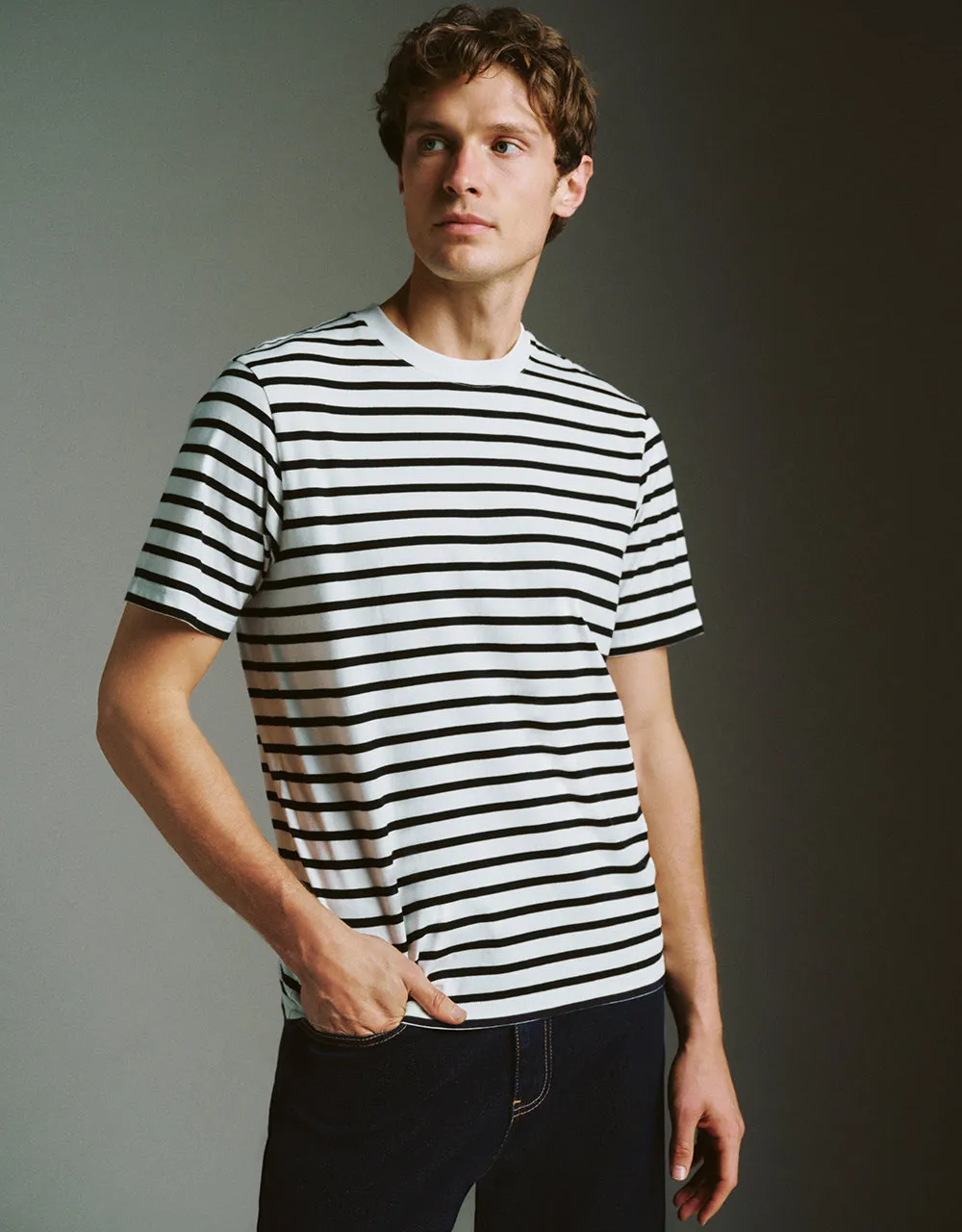Striped Crew Neck T-Shirt sold by Urban Revivo
