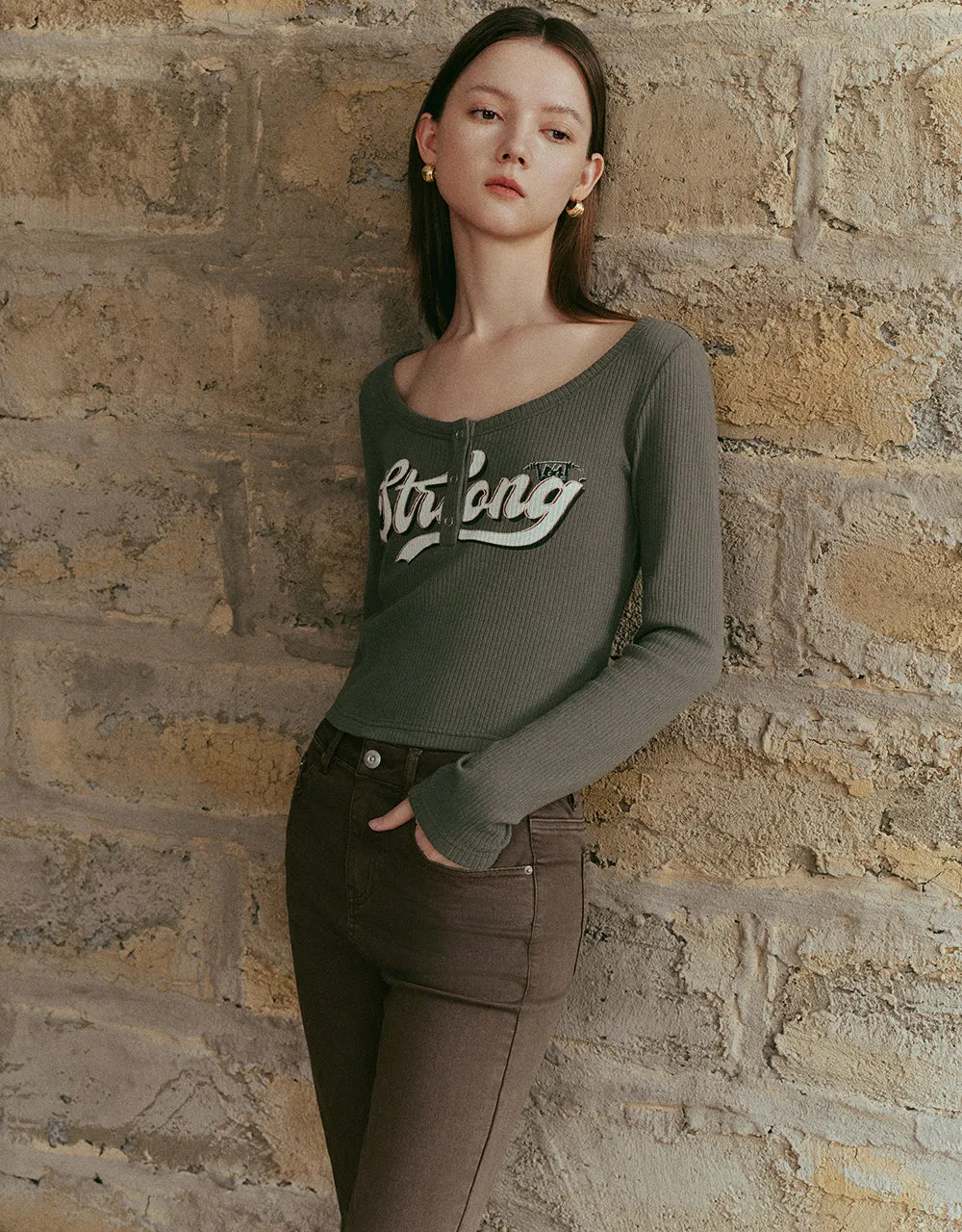 Letter Printed Crew Neck Skinny T-Shirt sold by Urban Revivo product image thumbnail 3